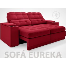 Sofá com Porta Copos e Carregador USB Eureka 1,70m Assento Retrátil e Reclinável Velosuede - 2