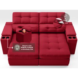 Sofá com Porta Copos e Carregador USB Eureka 1,70m Assento Retrátil e Reclinável Velosuede - 5