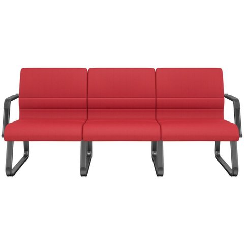 Cadeira Longarina 3 Lugares Recepção com Braço Pés Preto Lev P03 Crepe Vermelho - Lyam Decor