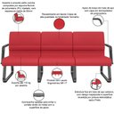 Ver imagem 3 de Cadeira Longarina 3 Lugares Recepção com Braço Pés Preto Lev P03 Crepe Vermelho - Lyam Decor