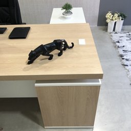 Kit 2 Peças com Mesa para Escritório Diretor em L em Tamburato e Armário Multiuso Baixo - 12