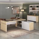 Ver imagem 1 de Conjunto 2 Peças com Mesa para Escritório Diretor em L em Tamburato e Armário Multiuso Baixo Carvalho Branco Artany