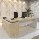 Ver imagem 3 de Conjunto 2 Peças com Mesa para Escritório Diretor em L em Tamburato e Armário Multiuso Baixo Carvalho Branco Artany