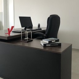 Conjunto 2 Peças com Mesa para Escritório Diretor em L em Tamburato e Armário Multiuso Baixo Charuto Preto - 14 Conjunto 2 Peças com Mesa para Escritório Diretor em L em Tamburato e Armário Multiuso Baixo Charuto Preto - 14