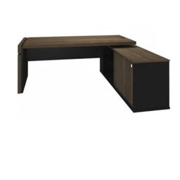 Conjunto 2 Peças com Mesa para Escritório Diretor em L em Tamburato e Armário Multiuso Baixo Charuto Preto - 10 Conjunto 2 Peças com Mesa para Escritório Diretor em L em Tamburato e Armário Multiuso Baixo Charuto Preto - 10