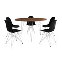 Ver imagem 2 de Mesa Jantar Redonda 110cm Amêndoa Clips 3 Pés com 5 Cadeiras Eames Eiffel Pretas Ferro Branco