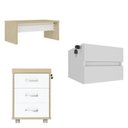 Ver imagem 2 de Conjunto para Escritório Executivo 3 Peças Mesa Tamburato com Módulo Suspenso e Gaveteiro 1585cm Carvalho e Branco Artany