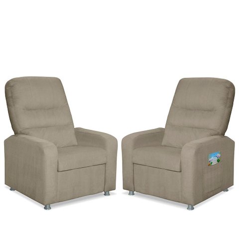 Kit 02 Poltrona do Papai Reclinável Confortável Suede Bege