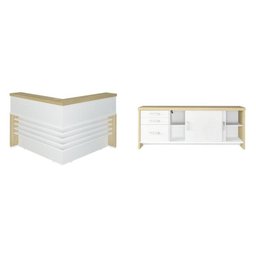 Kit 2 Peças Balcão para Atendimento Recepção e Armário Multiuso Baixo com 3 Gavetas em Tamburato - 2