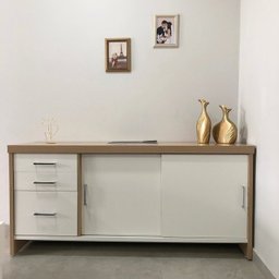 Kit 2 Peças Balcão para Atendimento Recepção e Armário Multiuso Baixo com 3 Gavetas em Tamburato - 8