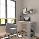 Ver imagem 3 de Conjunto de Mesa com Prateleiras para Escritório ou Home Office de Largura 90cm MDF Branco e Cinza Cristal
