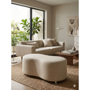 Ver imagem 4 de Puff Orgânico Curvo - 1 Metro Elegância e Conforto Moderno Feijao Moderno Tecido Premium Linho Bege