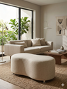 Ver imagem 4 de Puff Orgânico Curvo - 1 Metro Elegância e Conforto Moderno Feijao Moderno Tecido Premium Linho Bege