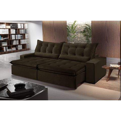 Sofá Retrátil e Reclinável 210cm com Pillow e Molas Ensacadas Montebello - Marrom