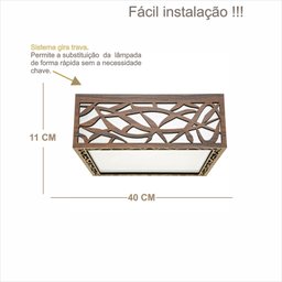 Luminária Decorativa Madeira Plafon Copacabana Quad 40cm - 2