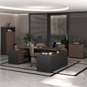 Ver imagem 1 de Conjunto 3 Peças com Mesa para Escritório Presidente, Armário Multiuso Alto e Baixo em Tamburato Charuto Preto Artany