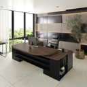 Ver imagem 3 de Conjunto 3 Peças com Mesa para Escritório Presidente, Armário Multiuso Alto e Baixo em Tamburato Charuto Preto Artany