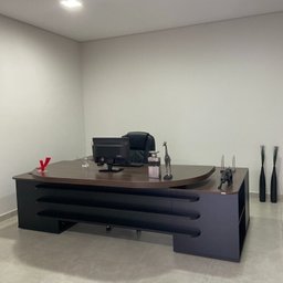 Kit 3 Peças com Mesa para Escritório Presidente, Armário Multiuso Alto e Armário Baixo em Tamburato - 9