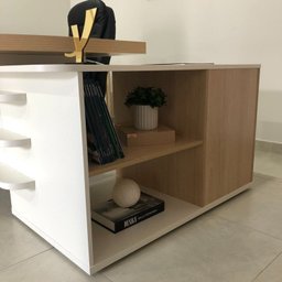 Kit 3 Peças com Mesa para Escritório Presidente, Armário Multiuso Alto e Armário Baixo em Tamburato - 10