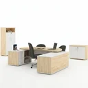 Ver imagem 2 de Conjunto 3 Peças com Mesa para Escritório Presidente, Armário Multiuso Alto e Baixo em Tamburato Carvalho Branco Artany