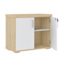Ver imagem 3 de Conjunto 3 Peças com Mesa para Escritório Presidente, Armário Multiuso Alto e Baixo em Tamburato Carvalho Branco Artany