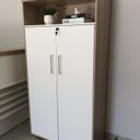 Ver mais imagens de Conjunto 3 Peças com Mesa para Escritório Presidente, Armário Multiuso Alto e Baixo em Tamburato Carvalho Branco Artany