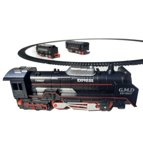 Trem Clássico com 2 Vagões a Pilha com Trilhos e 13 Peças