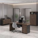 Ver imagem 1 de Kit 3 Peças com Mesa para Escritório Diretor em Tamburato, Armário Alto e Armário Baixo com Gavetas