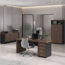 Ver imagem 1 de Conjunto 3 Peças com Mesa para Escritório Diretor em Tamburato, Armário Alto e Baixo com Gavetas Charuto Preto Artany