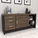 Ver imagem 3 de Conjunto 3 Peças com Mesa para Escritório Diretor em Tamburato, Armário Alto e Baixo com Gavetas Charuto Preto Artany