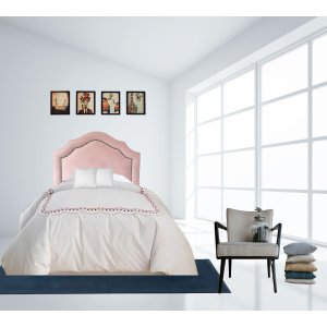 Cabeceira Solteiro Provençal Deluxe Veludo Rosê Tacha Fumê