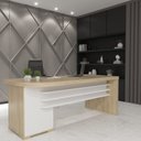 Ver imagem 5 de Conjunto 3 Peças com Mesa para Escritório Diretor em Tamburato, Armário Alto e Baixo com Gavetas Carvalho Branco