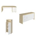 Ver imagem 2 de Conjunto 3 Peças com Mesa para Escritório Diretor em Tamburato, Armário Alto e Baixo com Gavetas Carvalho Branco Artany
