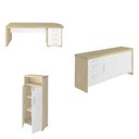 Ver imagem 2 de Conjunto 3 Peças com Mesa para Escritório Diretor em Tamburato, Armário Alto e Baixo com Gavetas Carvalho Branco