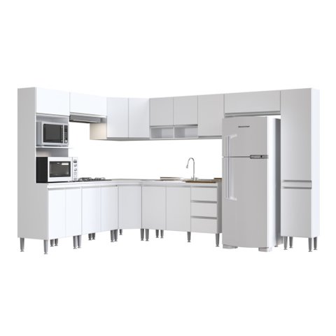 Cozinha Modulada de Canto Completa Athena - 9 Peças Branco - Megasul