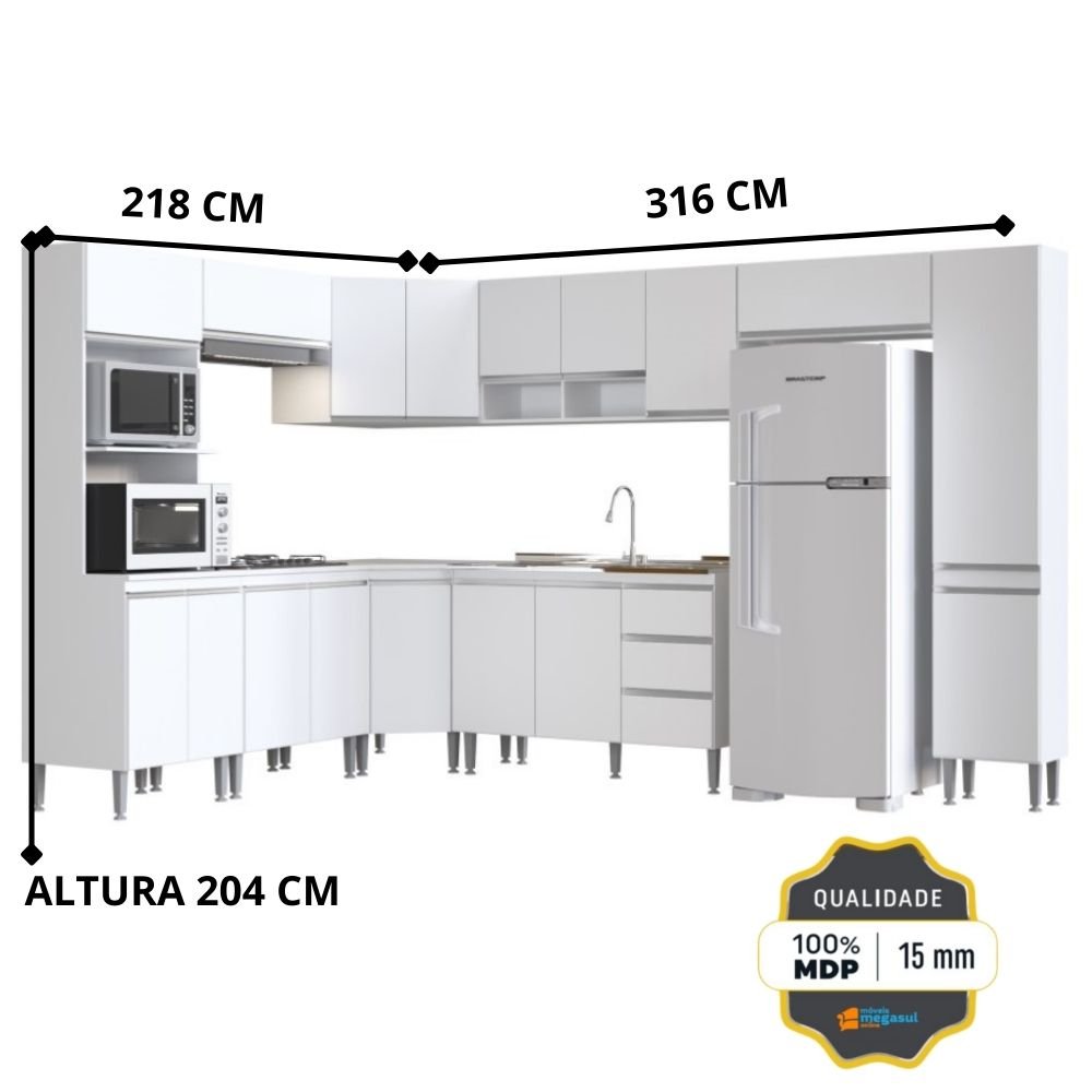 Cozinha Modulada de Canto Completa Athena - 9 Peças Branco - Megasul - 3