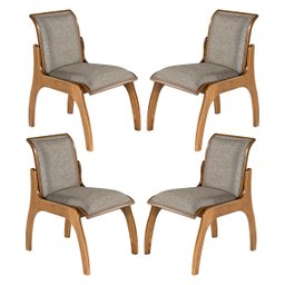 Kit 4 Cadeiras para Cozinha 55 x 82 Cm Barcelona Madeira Maciça Imbuia Linho Cinza L55 - RMI - 1