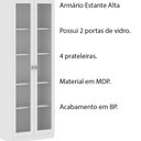Ver imagem 3 de Armário Estante Alto Porta de Vidro ME4115 MDP Branco