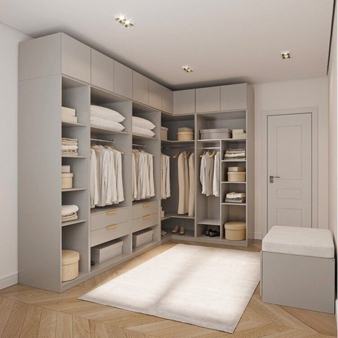 Guarda-Roupa Planejado de Canto 10 Peças 9 Portas Jade CabeCasa MadeiraOriginals Cinza/Urbano