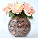 Ver imagem 2 de Arranjo de Rosas Artificiais Amarelas Rosadas em Vaso de Vidro