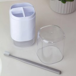 Suporte Porta Escova de Dentes com Tampa e 3 Divisórias Dual OU Branco - 4