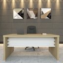 Ver imagem 4 de Conjunto 3 Peças com Mesa para Escritório Diretor em Tamburato 1600, Armário com Nicho e Balcão com Gavet Carvalho Branco