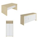 Ver imagem 2 de Conjunto 3 Peças com Mesa para Escritório Diretor em Tamburato 1600, Armário com Nicho e Balcão com Gavet Carvalho Branco Artany