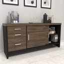 Ver imagem 3 de Conjunto 3 Peças com Mesa para Escritório Diretor em Tamburato 1600, Armário com Nicho e Balcão com Gavet Charuto Preto Artany