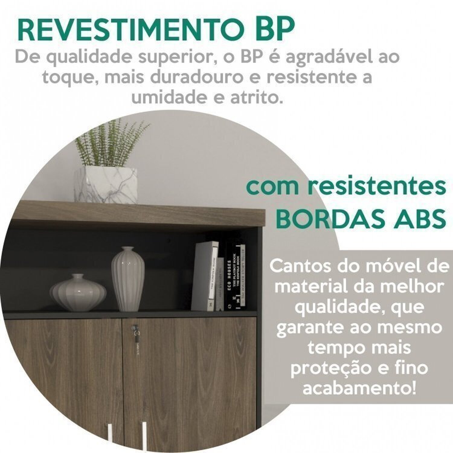 Kit 3 Peças com Mesa para Escritório Diretor em Tamburato 1600, Armário com Nicho e Balcão com Gavetas - 12