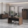 Kit 3 Peças com Mesa para Escritório Diretor em Tamburato 1600, Armário com Nicho e Balcão com Gavet - 1