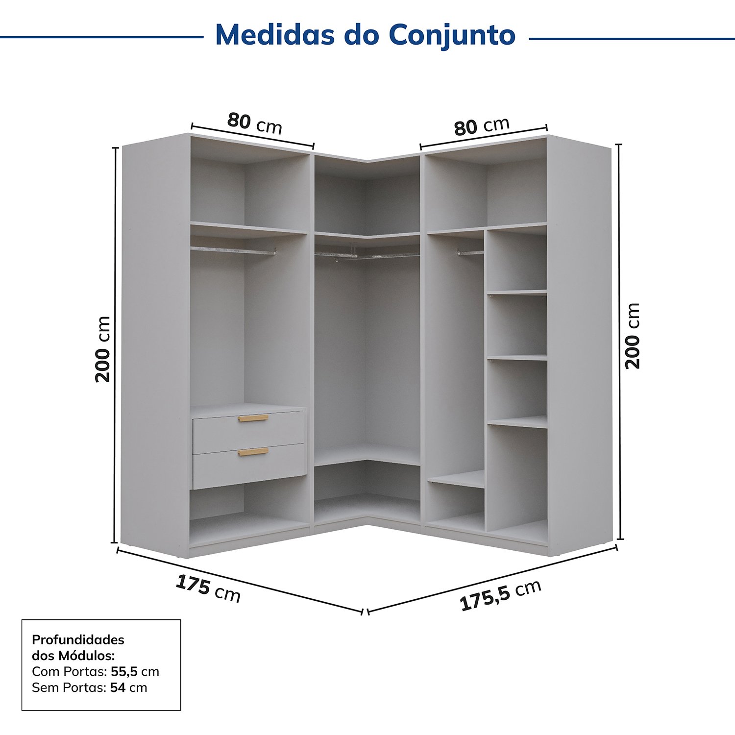 Guarda-roupa Modulado de Canto 3 Peças 6 Portas Jade Cabecasa Madeiramadeira - 4