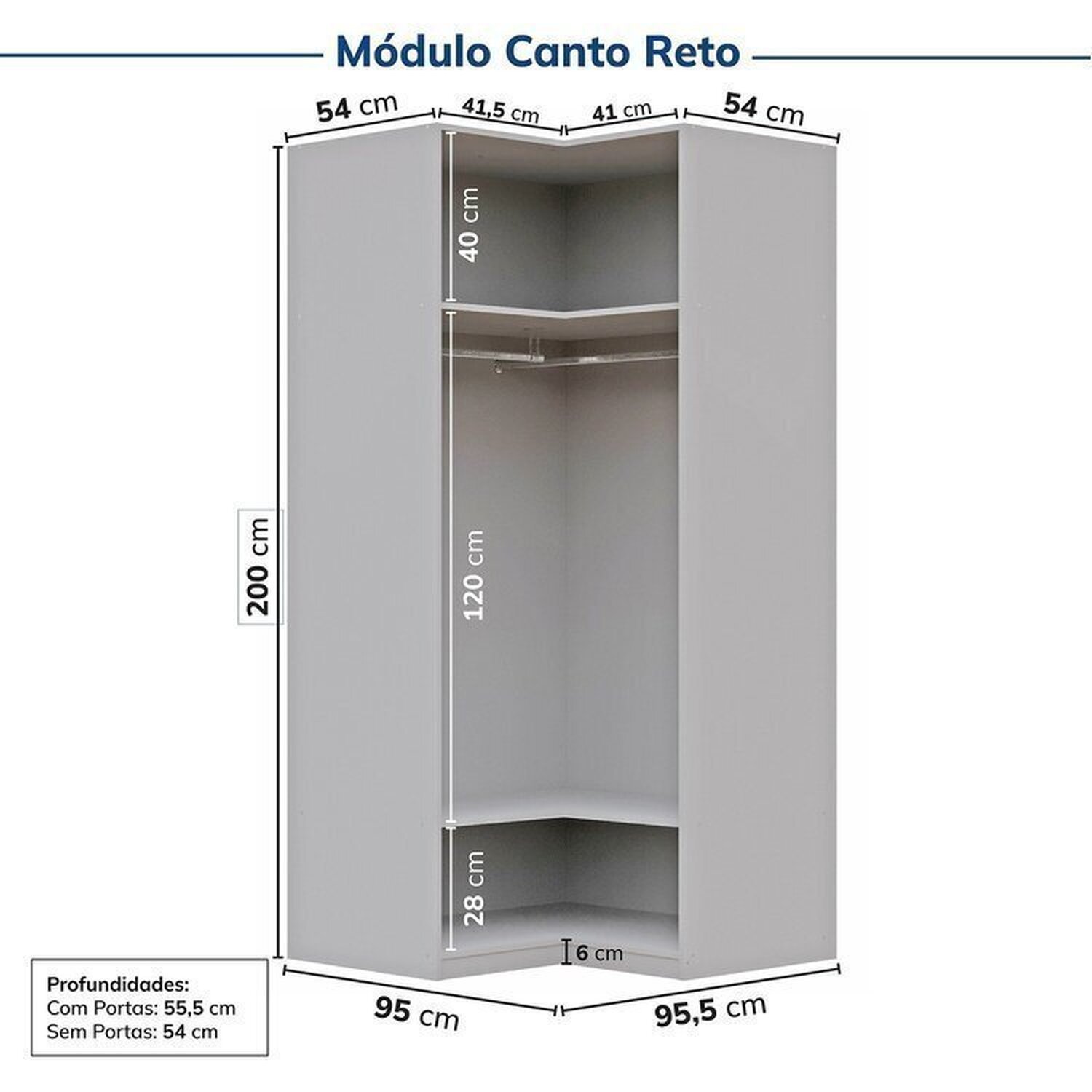 Guarda-roupa Modulado de Canto 3 Peças 6 Portas Jade Cabecasa Madeiramadeira - 13