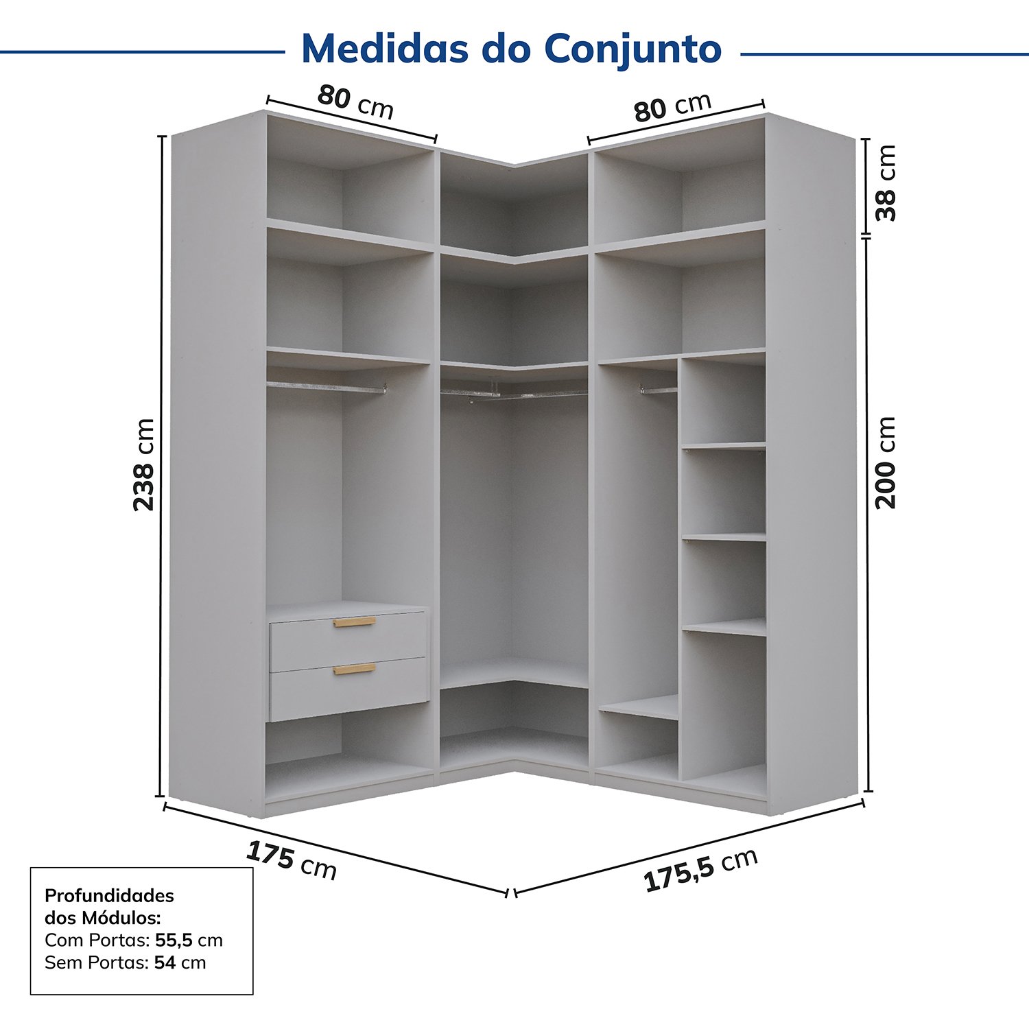 Guarda-Roupa Modulado de Canto 6 Peças 12 Portas Jade CabeCasa MadeiraMadeira - 3