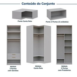 Guarda-Roupa Modulado de Canto 6 Peças 12 Portas Jade CabeCasa MadeiraOriginals Cinza/Urbano - 4 Guarda-Roupa Modulado de Canto 6 Peças 12 Portas Jade CabeCasa MadeiraOriginals Cinza/Urbano - 4